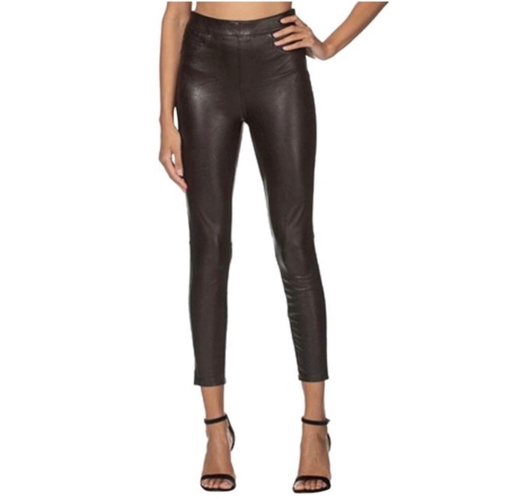 SPANX Leather-Like Ankle Skinny Pull On Faux Leather Pant in Noir Black,  Medium